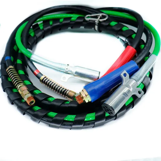12FT 3 in 1 Semi Truck Air Hose Kit ABS 7 Way Electrical Cable and Rubber Air Line Hose Wrap Assembly for Tractor Trailer 